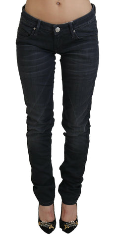 Black Washed Low Waist Slim Fit Cotton Denim Jeans Acht