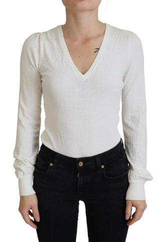 Ivory V-Neck Long Sleeves Women Blouse Top Patrizia Pepe