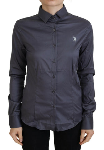 Gray Printed Long Sleeves Collared Top U.S. POLO ASSN.