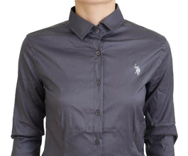 Gray Printed Long Sleeves Collared Top U.S. POLO ASSN.