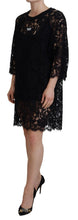 Black Floral Lace Cotton Shift Mini Dress Dolce & Gabbana