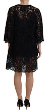 Black Floral Lace Cotton Shift Mini Dress Dolce & Gabbana