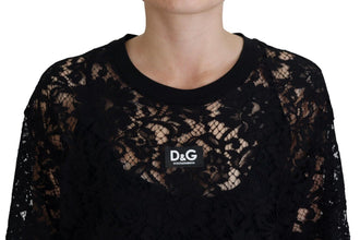 Black Floral Lace Cotton Shift Mini Dress Dolce & Gabbana