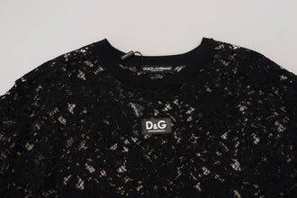Black Floral Lace Cotton Shift Mini Dress Dolce & Gabbana