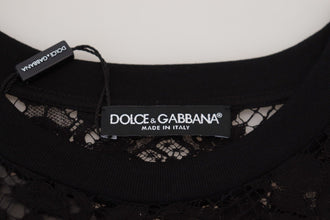 Black Floral Lace Cotton Shift Mini Dress Dolce & Gabbana