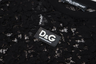 Black Floral Lace Cotton Shift Mini Dress Dolce & Gabbana
