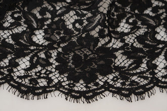 Black Floral Lace Cotton Shift Mini Dress Dolce & Gabbana