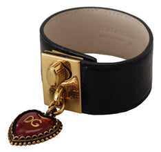 Black Dauphine Leather DG Heart Key Ring Bracelet Dolce & Gabbana