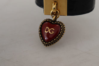 Black Dauphine Leather DG Heart Key Ring Bracelet Dolce & Gabbana