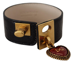 Black Dauphine Leather DG Heart Key Ring Bracelet Dolce & Gabbana