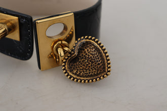 Black Dauphine Leather DG Heart Key Ring Bracelet Dolce & Gabbana