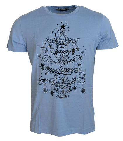 Light Blue Happy New Year 2017 Cotton T-shirt Dolce & Gabbana