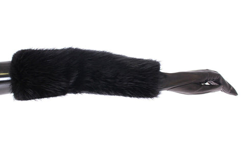 Black Beaver Fur Lambskin Leather Elbow Gloves Dolce & Gabbana