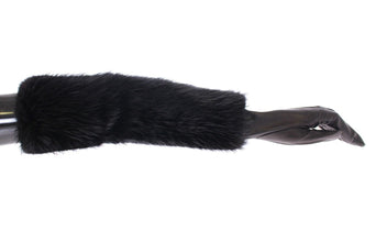 Black Beaver Fur Lambskin Leather Elbow Gloves Dolce & Gabbana