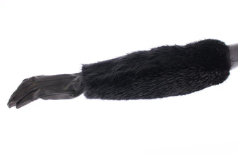 Black Beaver Fur Lambskin Leather Elbow Gloves Dolce & Gabbana