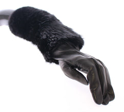 Black Beaver Fur Lambskin Leather Elbow Gloves Dolce & Gabbana