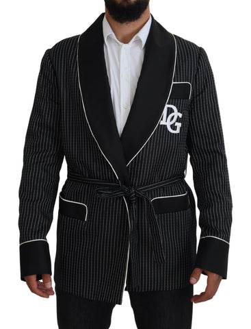 Black Robe Striped DG Patch Jacket Men Blazer Dolce & Gabbana