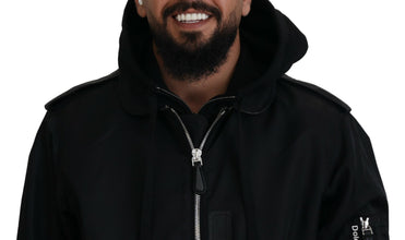 Black Nylon Hooded Full Zip Men Coat Jacket Dolce & Gabbana