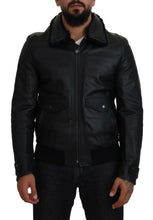 Black Lamb Leather Collared Men Coat Jacket Dolce & Gabbana