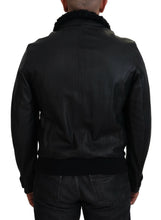 Black Lamb Leather Collared Men Coat Jacket Dolce & Gabbana