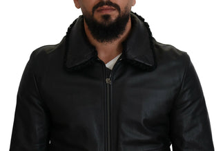 Black Lamb Leather Collared Men Coat Jacket Dolce & Gabbana