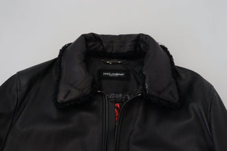 Black Lamb Leather Collared Men Coat Jacket Dolce & Gabbana