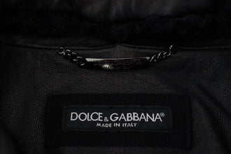 Black Lamb Leather Collared Men Coat Jacket Dolce & Gabbana