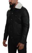 Black Lamb Leather Collared Men Coat Jacket Dolce & Gabbana