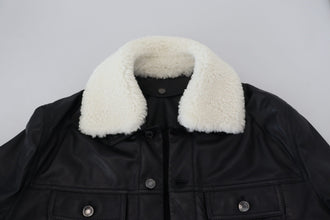Black Lamb Leather Collared Men Coat Jacket Dolce & Gabbana