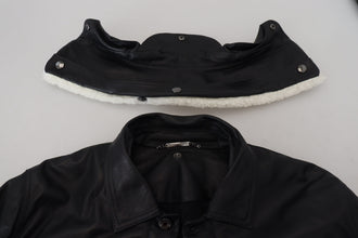 Black Lamb Leather Collared Men Coat Jacket Dolce & Gabbana