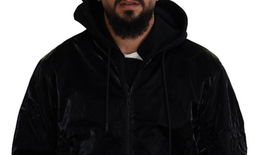 Black Nylon Hooded Full Zip Bomber Jacket Dolce & Gabbana