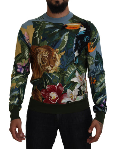 Multicolor Jungle Wool Pullover Logo Sweater Dolce & Gabbana