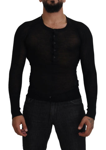 Black Cashmere Button Pullover Sweater Dolce & Gabbana