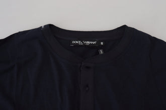 Blue Cotton Button Crewneck Pullover Sweater Dolce & Gabbana