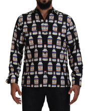 Black Silk Printed Collared Men Casual Shirt Dolce & Gabbana