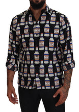 Black Silk Printed Collared Men Casual Shirt Dolce & Gabbana