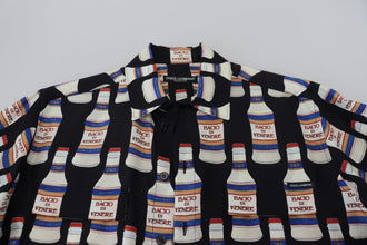 Black Silk Printed Collared Men Casual Shirt Dolce & Gabbana