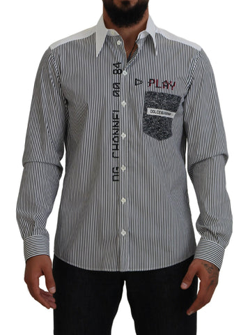 Black White Striped Printed Casual Cotton Shirt Dolce & Gabbana