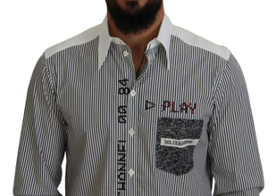 Black White Striped Printed Casual Cotton Shirt Dolce & Gabbana