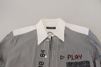 Black White Striped Printed Casual Cotton Shirt Dolce & Gabbana
