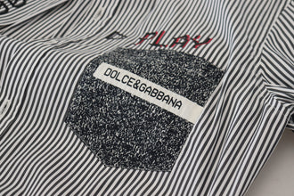 Black White Striped Printed Casual Cotton Shirt Dolce & Gabbana