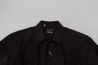 Black Cotton Collared Long Sleeve GOLD Shirt Dolce & Gabbana