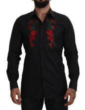 Black Floral Embroidery Men Long Sleeves GOLD Shirt Dolce & Gabbana