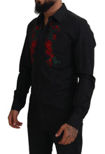 Black Floral Embroidery Men Long Sleeves GOLD Shirt Dolce & Gabbana