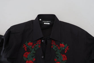 Black Floral Embroidery Men Long Sleeves GOLD Shirt Dolce & Gabbana