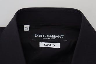Black Floral Embroidery Men Long Sleeves GOLD Shirt Dolce & Gabbana