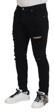 Black Slim Fit Tattered Denim Cotton Jeans Dolce & Gabbana