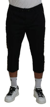 Black Cotton Elastic Waist DG Logo Cropped Pants Dolce & Gabbana