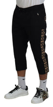 Black Cotton Elastic Waist DG Logo Cropped Pants Dolce & Gabbana