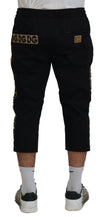 Black Cotton Elastic Waist DG Logo Cropped Pants Dolce & Gabbana